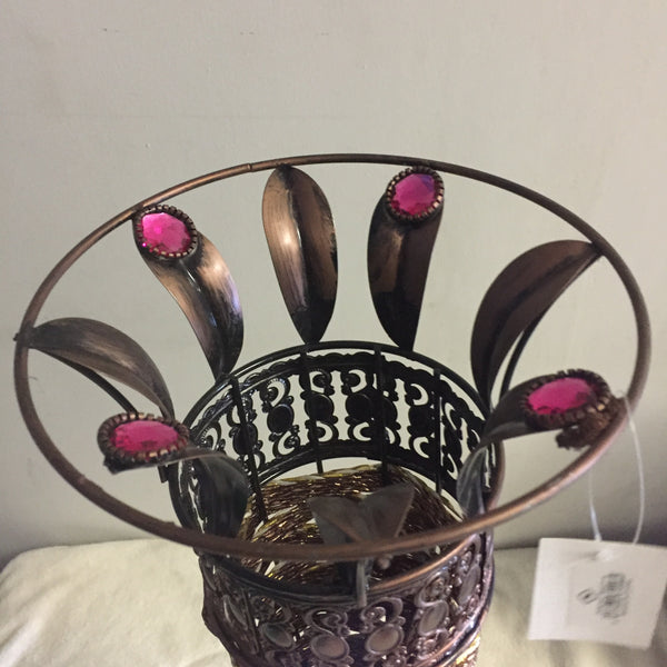 FLORERO DECORATIVO GRANDE DE METAL HECHO A MANO CON DETALLES