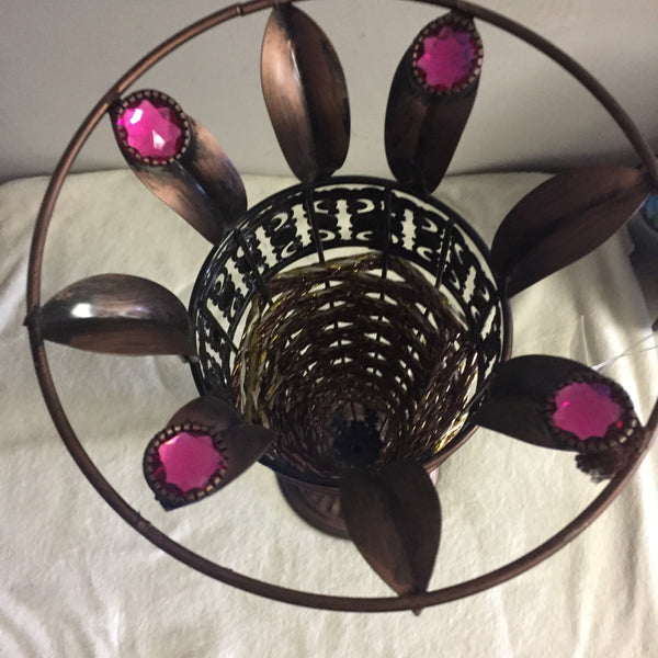 FLORERO DECORATIVO GRANDE DE METAL HECHO A MANO CON DETALLES
