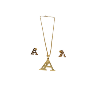 Bisutería Letra Set Cadena Dije Aretes Acero Inox Abecedario