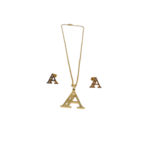 Bisutería Letra Set Cadena Dije Aretes Acero Inox Abecedario