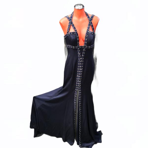 Vestido De Fiesta Terani Couture Mod Navy Talla 4 Color Azul