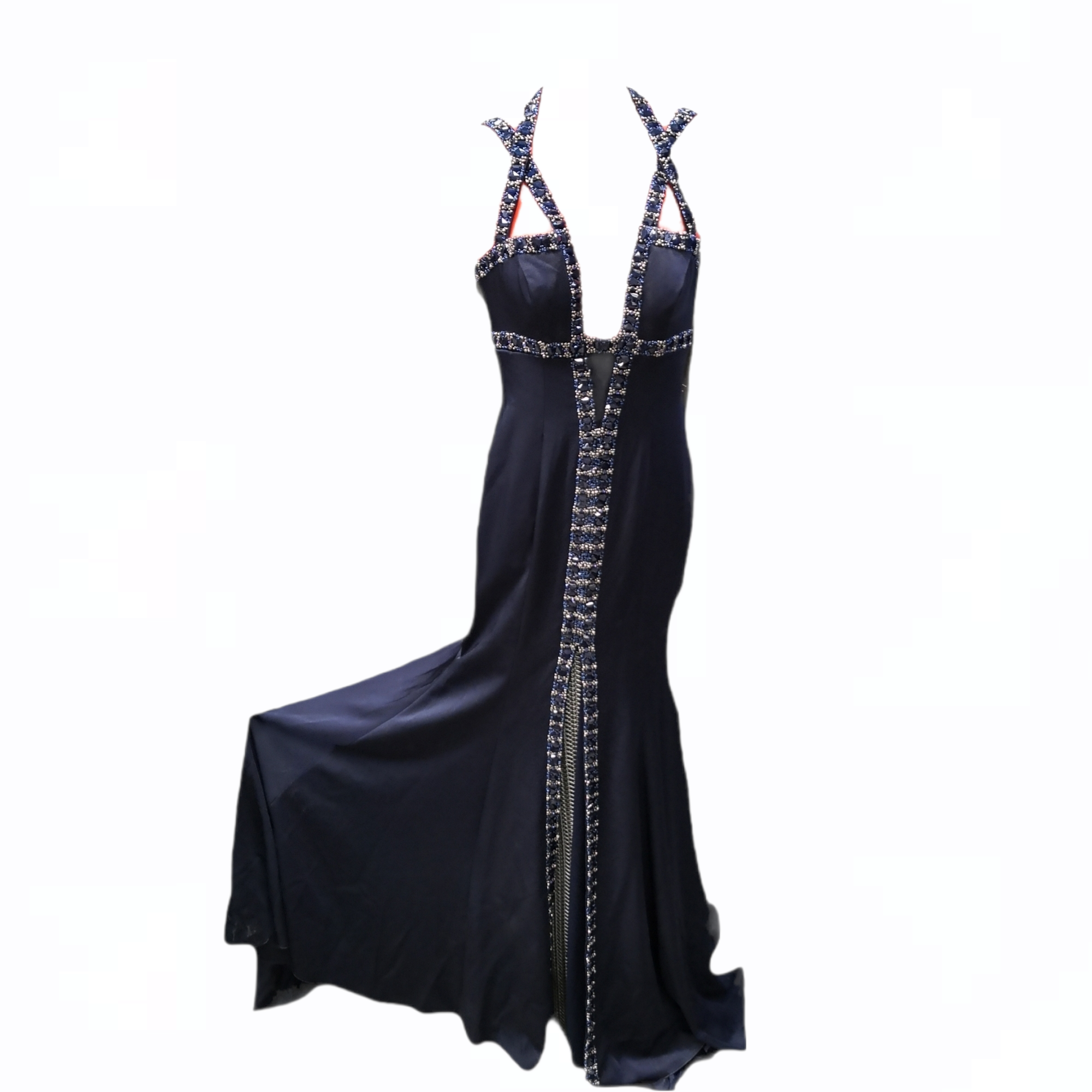 Vestido De Fiesta Terani Couture Mod Navy Talla 4 Color Azul
