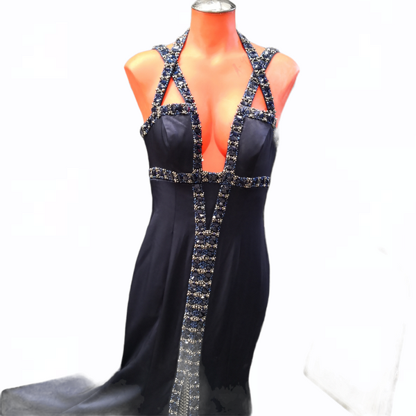 Vestido De Fiesta Terani Couture Mod Navy Talla 4 Color Azul
