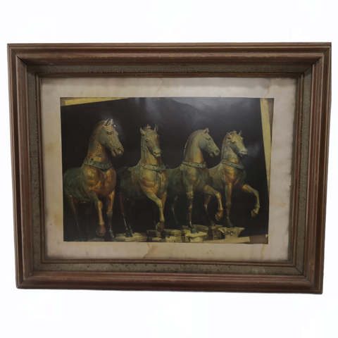 Cuadro Litografía con Marco Decorativo Caballos Bronce 65x51 cm