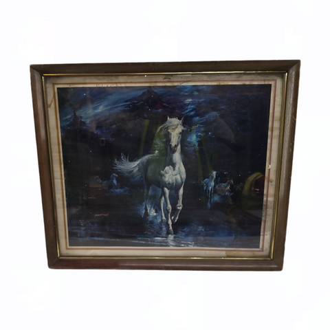 Cuadro Decorativo Caballo Blanco Marco Madera 48x42cm