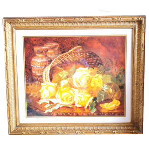 Cuadro Marco Madera Litografía Rosas Amarillas 108 X 93 Cm Coleccion