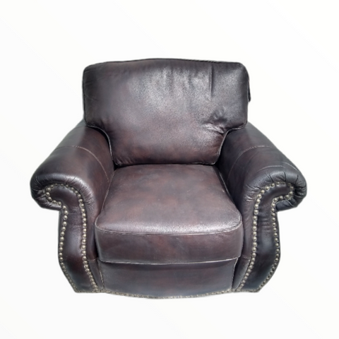 Sofa Individual Vintage Marron Oscuro Tapizado De Cuero
