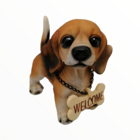 Figura Decorativa Ceramica De Cachorro Con Collar Welcome