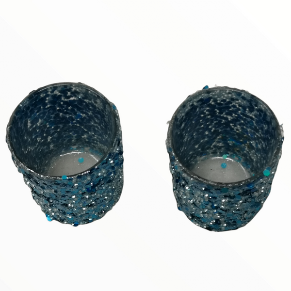 Juego 4 Portavelas De Cristal Azul Decoracion Vintage