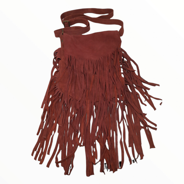 Bolsa De Gamuza Para Mujer Doble Bolsa Con Flecos 29x20cms