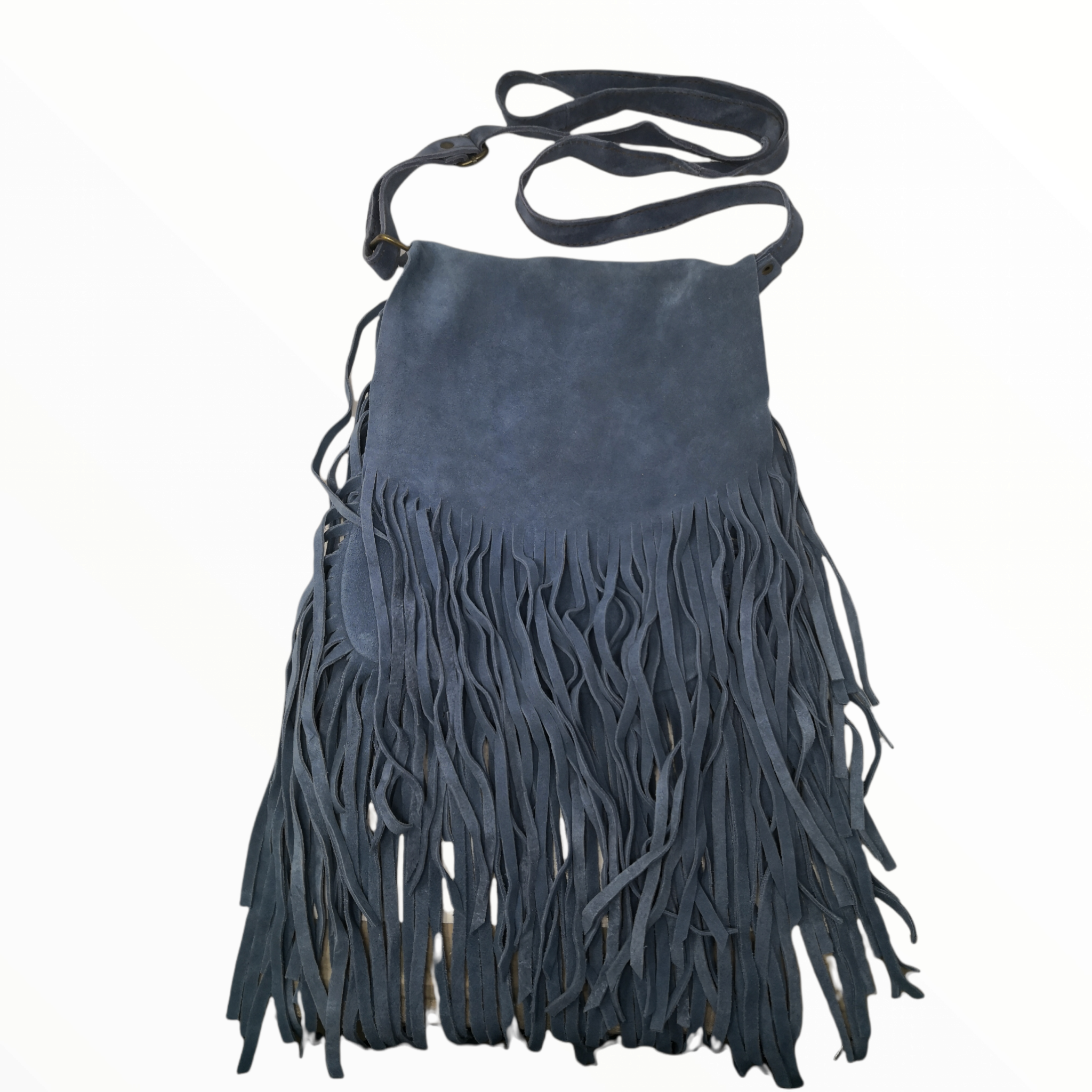 Bolsa De Gamuza Para Mujer Doble Bolsa Con Flecos 29x20cms