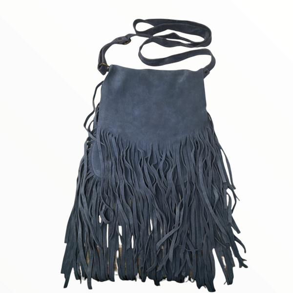 Bolsa De Gamuza Para Mujer Doble Bolsa Con Flecos 29x20cms
