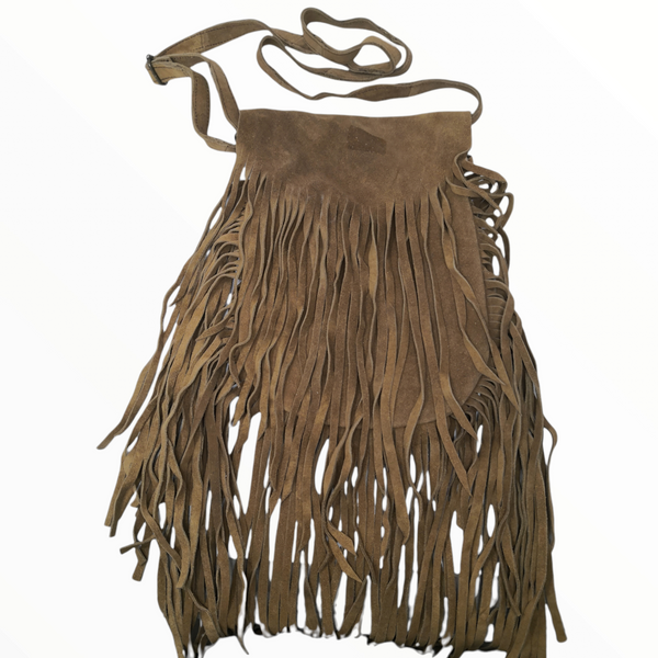 Bolsa De Gamuza Para Mujer Doble Bolsa Con Flecos 29x20cms