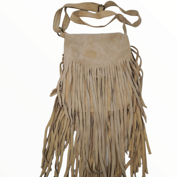 Bolsa De Gamuza Para Mujer Doble Bolsa Con Flecos 29x20cms