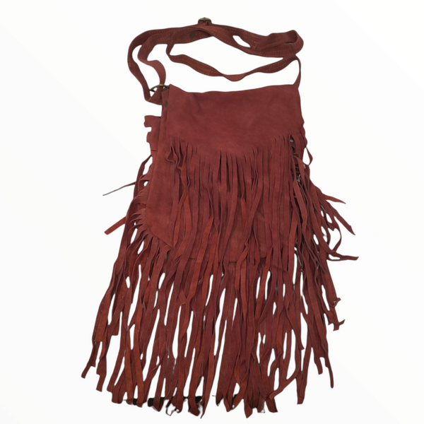 Bolsa De Gamuza Para Mujer Doble Bolsa Con Flecos 29x20cms