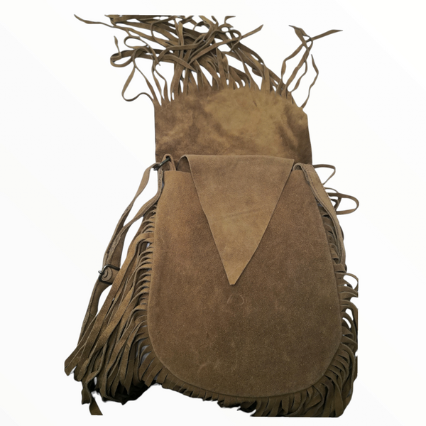 Bolsa De Gamuza Para Mujer Doble Bolsa Con Flecos 29x20cms