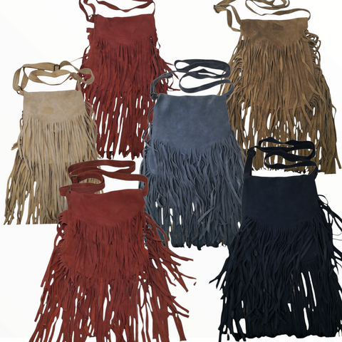 Bolsa De Gamuza Para Mujer Doble Bolsa Con Flecos 29x20cms