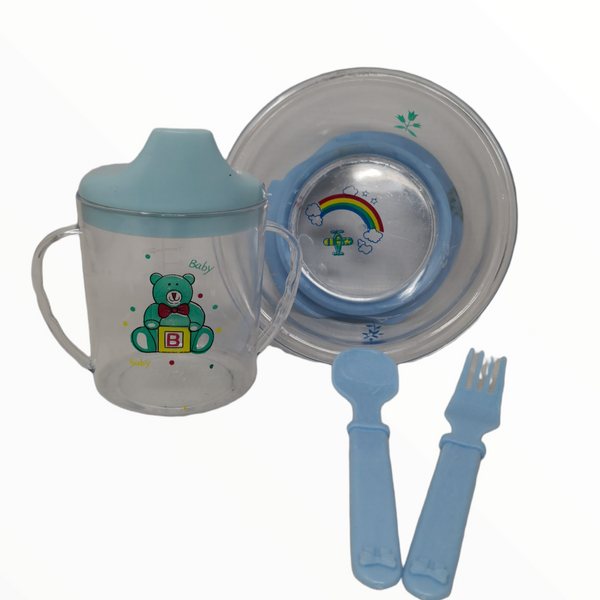 Set para Comer Bebé Plato Vaso Cubiertos BABY FEEDING Colores