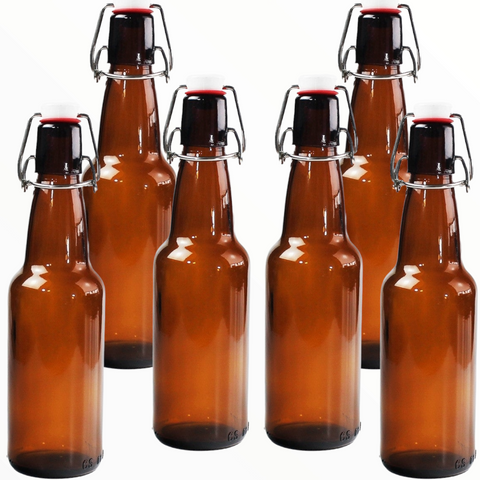 6 Botellas De Vidrio Ambar +  Tapón Mecánico 330ml