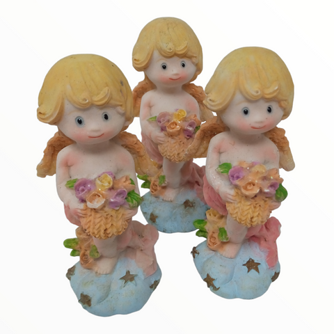Colección Adorno de Resina Angelitos con Rosas 8cm Pack 12pz