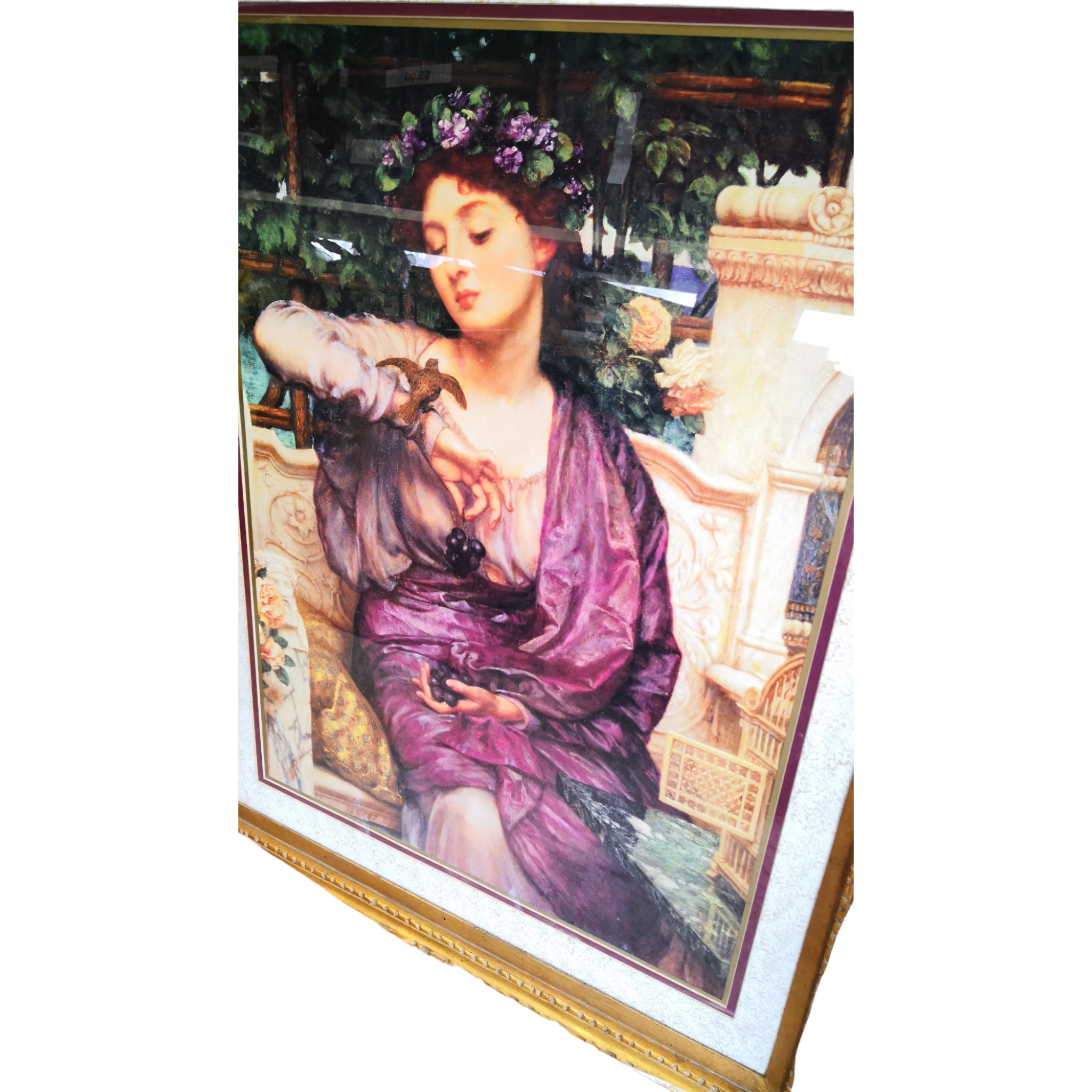 Cuadro Litografia Mujer Victoriana Con Gorrion Marco Rustico