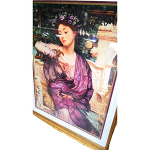Cuadro Litografia Mujer Victoriana Con Gorrion Marco Rustico