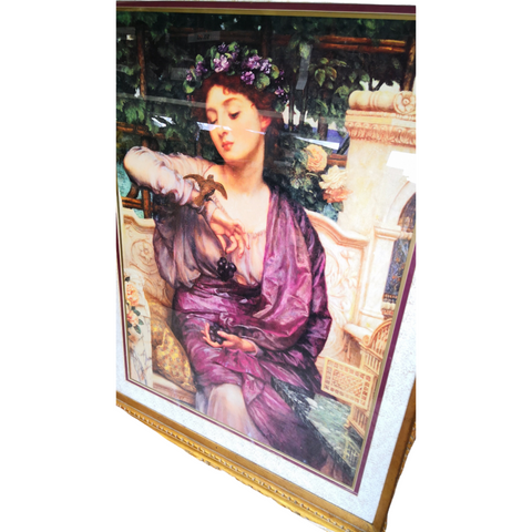 Cuadro Litografia Mujer Victoriana Con Gorrion Marco Rustico