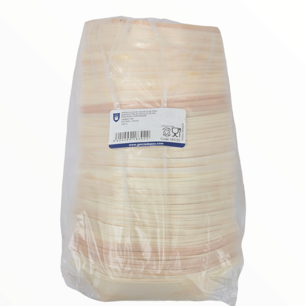 Barquillas Recipiente Hojuela de Pino 14x8x2cm pack 100pz