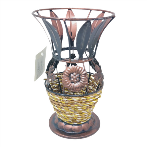 Florero Decorativo Chico De Metal Hecho A Mano Con Detalles