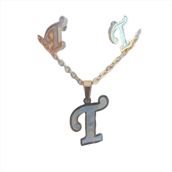 Letras Set Collar Dije Aretes Acero Inox Blanco Abecedario