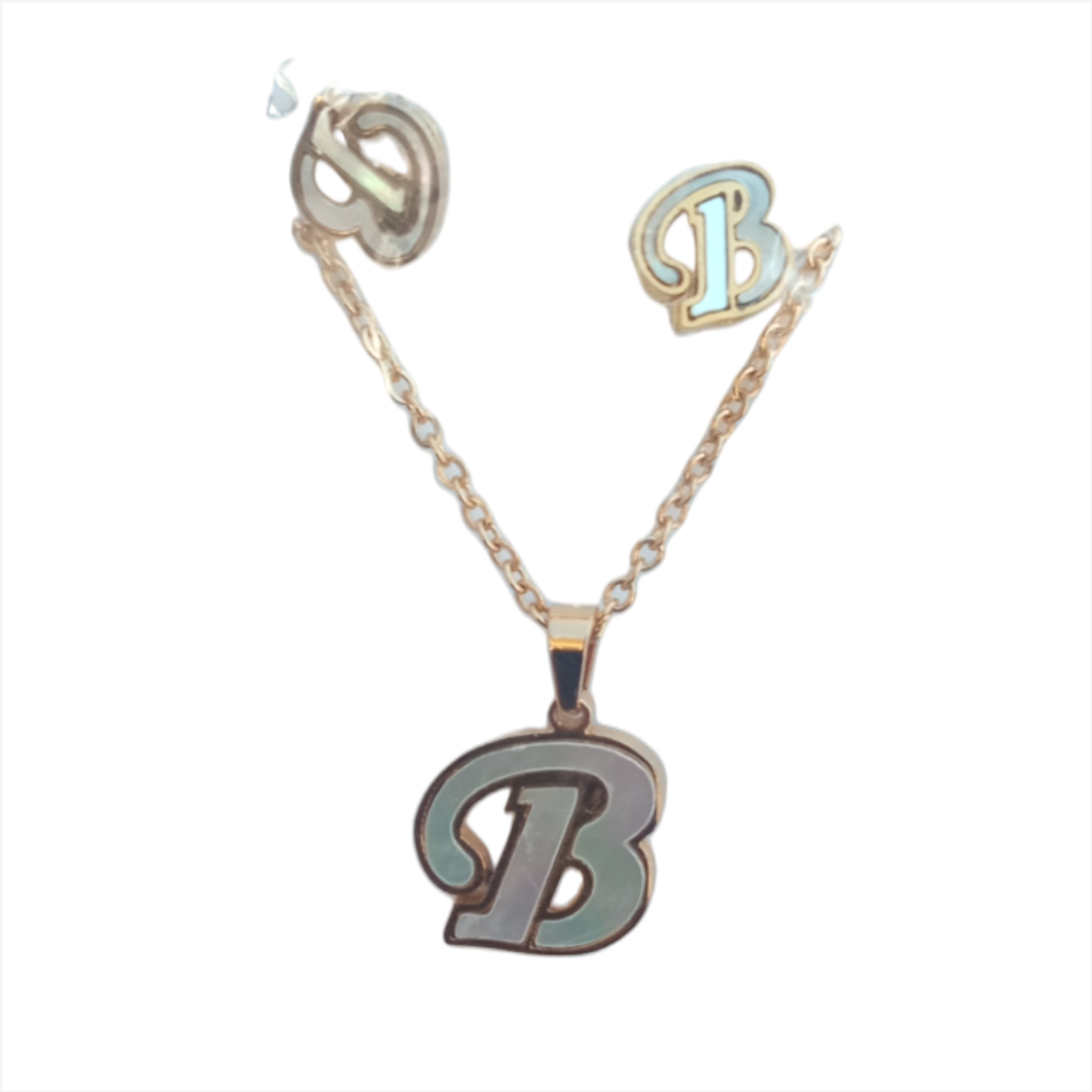 Letras Set Collar Dije Aretes Acero Inox Blanco Abecedario