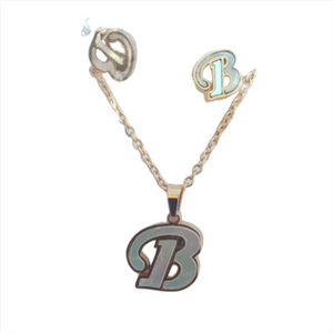 Letras Set Collar Dije Aretes Acero Inox Blanco Abecedario