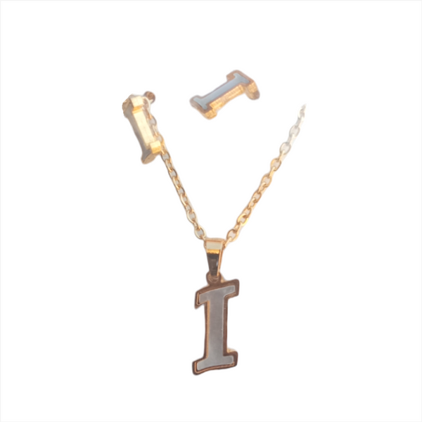 Letras Set Collar Dije Aretes Acero Inox Blanco Abecedario