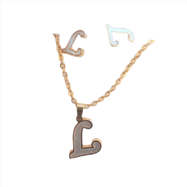 Letras Set Collar Dije Aretes Acero Inox Blanco Abecedario
