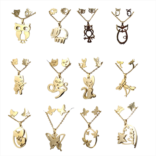 Bisuteria Kit Cadena Dije Aretes Figuras Animales