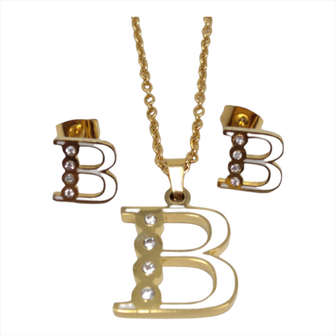 Bisuteria Letra Kit Cadena Dije Aretes Acero inox Abc Colores