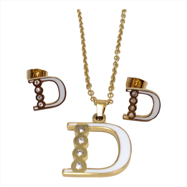 Bisuteria Letra Kit Cadena Dije Aretes Acero inox Abc Colores