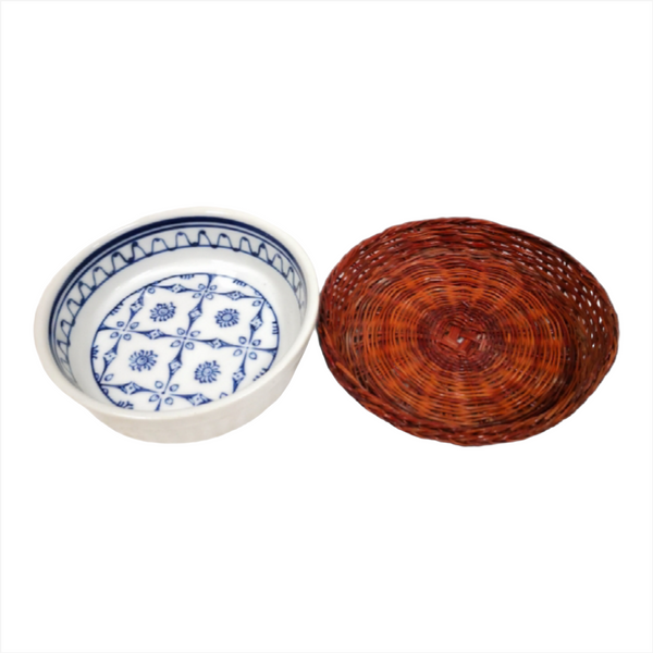 PLATO PARA MICROONDAS DE PORCELANA + CANASTA MIMBRE