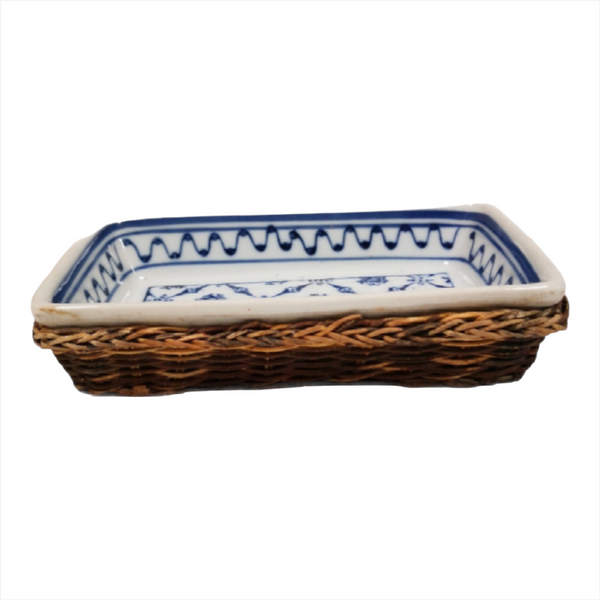 PLATO PARA MICROONDAS DE PORCELANA + CANASTA MIMBRE