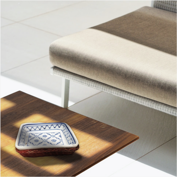 PLATO PARA MICROONDAS DE PORCELANA + CANASTA MIMBRE