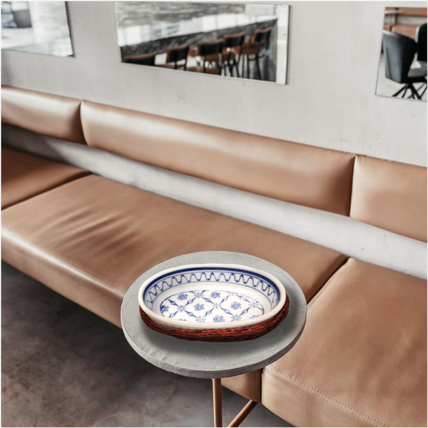 PLATO PARA MICROONDAS DE PORCELANA + CANASTA MIMBRE