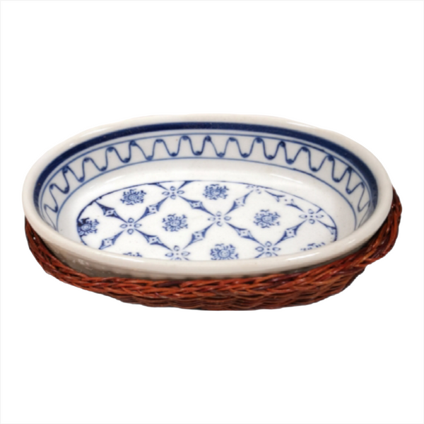 PLATO PARA MICROONDAS DE PORCELANA + CANASTA MIMBRE
