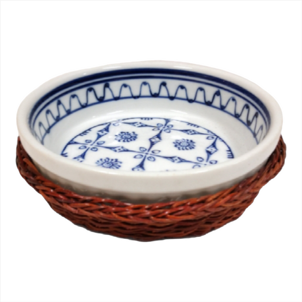 PLATO PARA MICROONDAS DE PORCELANA + CANASTA MIMBRE