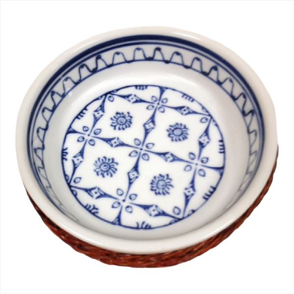 PLATO PARA MICROONDAS DE PORCELANA + CANASTA MIMBRE