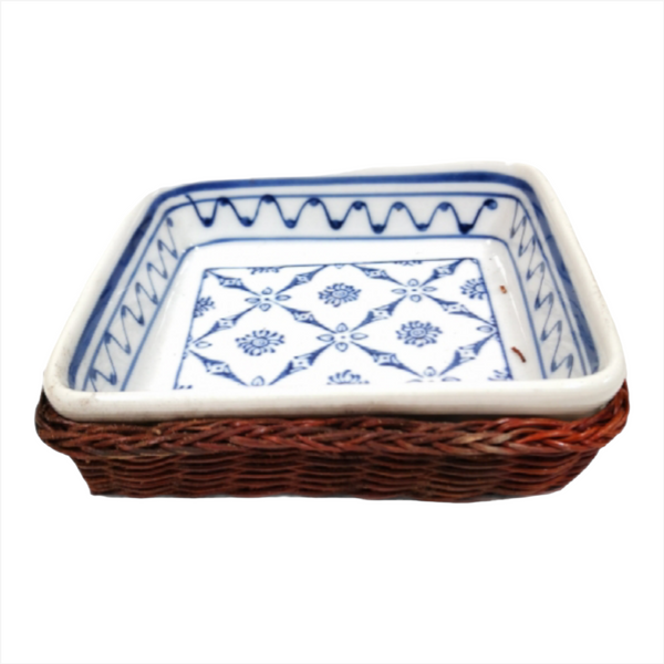 PLATO PARA MICROONDAS DE PORCELANA + CANASTA MIMBRE
