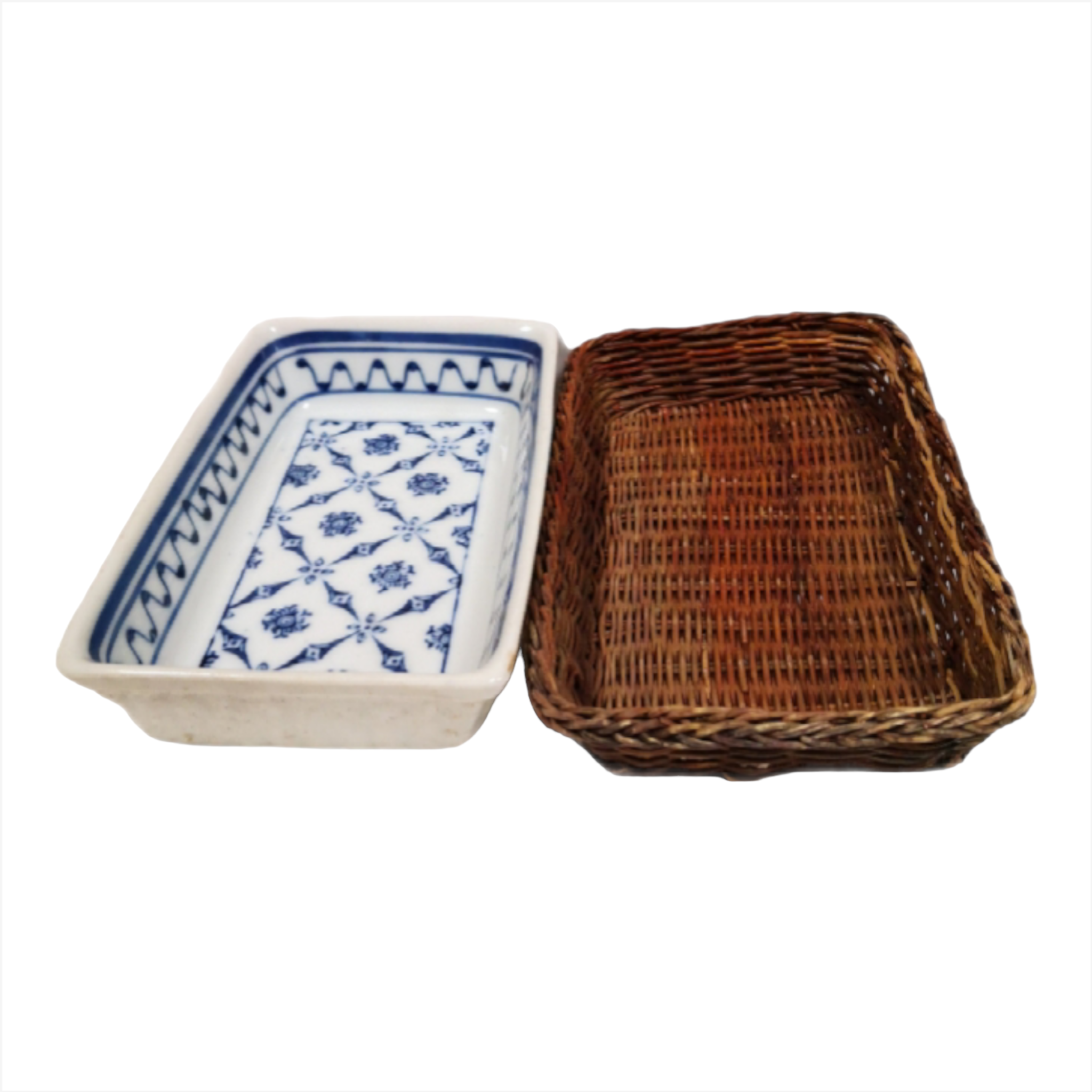 PLATO PARA MICROONDAS DE PORCELANA + CANASTA MIMBRE