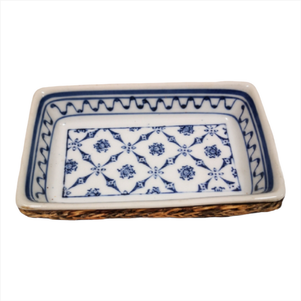 PLATO PARA MICROONDAS DE PORCELANA + CANASTA MIMBRE