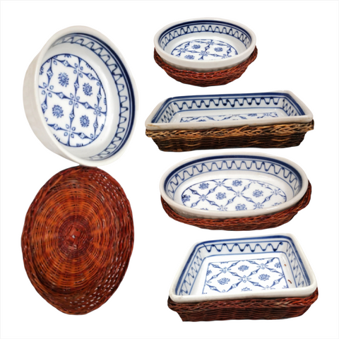 PLATO PARA MICROONDAS DE PORCELANA + CANASTA MIMBRE