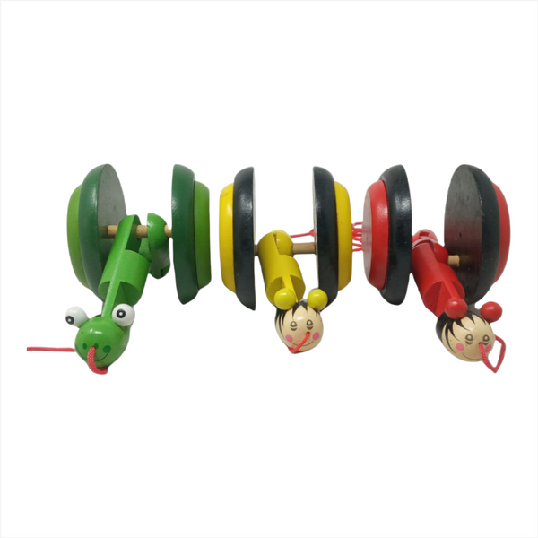 Juguete jaladera Madera caracol artesanal mexicano pack 3pz