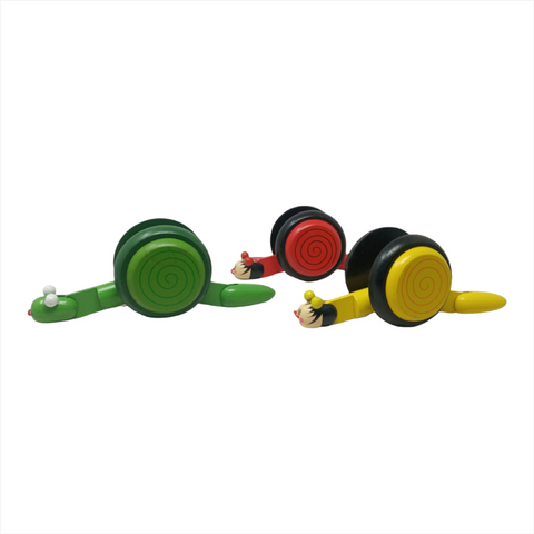 Juguete jaladera Madera caracol artesanal mexicano pack 3pz